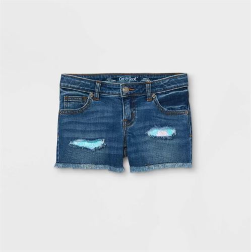 Girls' Destructed Flip Sequin Jean Shorts - Cat & Jack Dark Wash XL