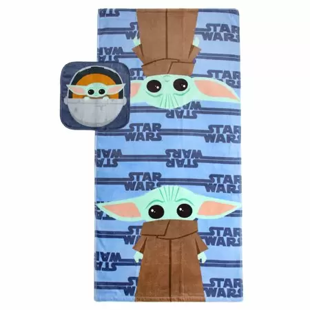 Baby Yoda Kids 2-Piece Bath Towel and Wash Cloth Set Cotton Green Star