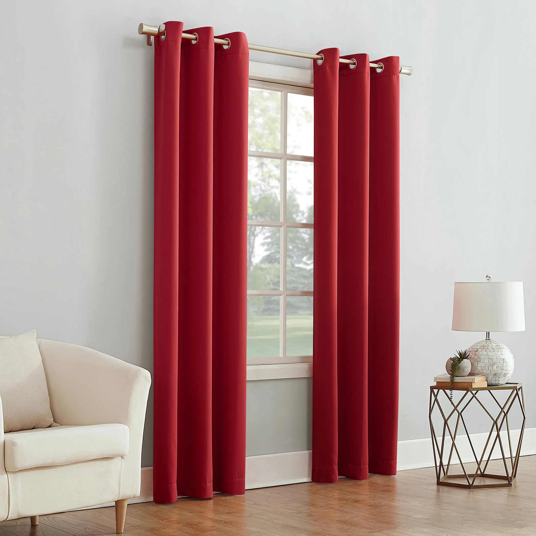 Mainstays Blackout Energy Efficient Grommet Single Curtain Panel, 100x160 cm, Red