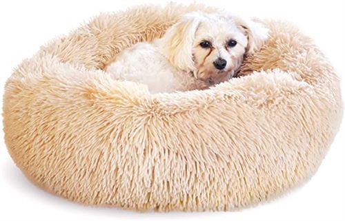 Whiskers & Friends Calming Cat Bed for Indoors, Round Fluffy Dog Bed, Washable - Helps with Anxiety and Orthopedic Comfort