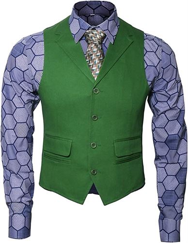 Men's Joker Costume Shirt Vest Tie Suit Outfit Set Knight Gangster Fancy Dress Halloween Cosplay Accessories for Adults