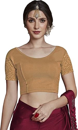 Crazy Bachat Women's Readymade Indian Designer Net Sleeves Stretchable Blouse for Saree Crop Top