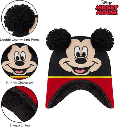 Disney Boy's Winter Hat Set, Micky Mouse Toddler Beanie and Mitten for Kids Aged 2-4, Black/Red, One Size