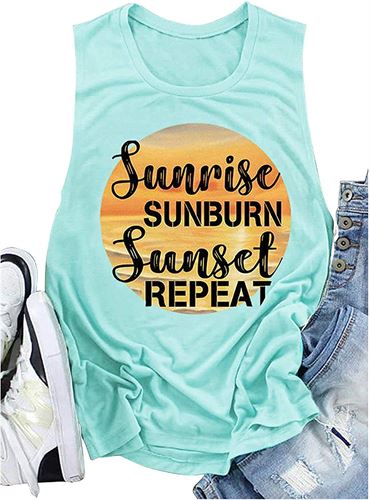 TOWNOWN Sunrise Sunburn Sunset Repeat Tank Tops for Women