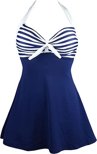 COCOSHIP Vintage Sailor Pin Up Swimsuit Retro One Piece Skirtini Cover Up Swimdress(FBA)