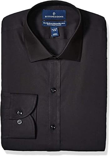 Buttoned Down Men's Xtra-Slim Fit Stretch Poplin Dress Shirt, Supima Cotton Non-Iron, Spread-Collar