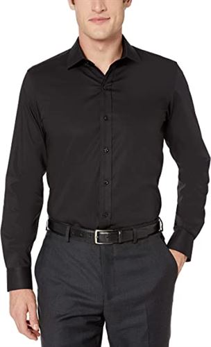 Buttoned Down Men's Xtra-Slim Fit Stretch Poplin Dress Shirt, Supima Cotton Non-Iron, Spread-Collar