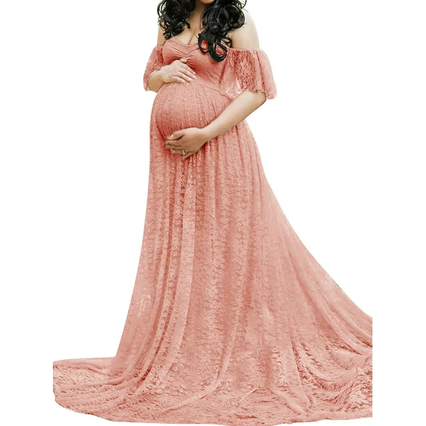 Afunbaby Maternity Photography Props Floral Lace Dress Fancy Pregnancy Gown for Baby Shower Photo Shoot