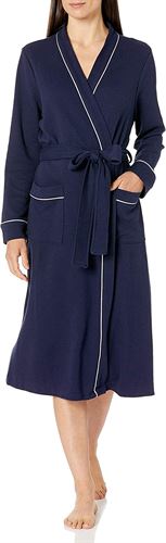 Amazon Essentials Women's Lightweight Waffle Full-Length Robe, Navy, -Large