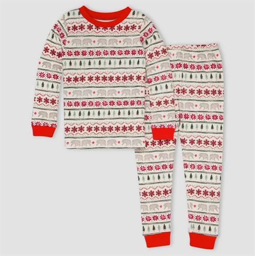 Burt's Bees Baby Kids' Fair Isle Organic Cotton Snug Fit Pajama Set - Red 8