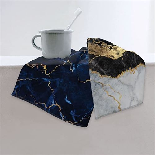 Hand Towel Navy Blue Marble Gold Abstract Face Washcloths Fingertip Bath Towels 27.5 x 15.7 Inch Microfiber Quick Dry Soft Absorbent Luxury Kitchen Dish Cloth Bathroom Beach Gym Hotel Salon Spa Sport