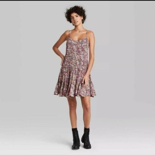 Wild Fable Women's Berry Floral Sleeveless Trapeze Swing Dress NWT