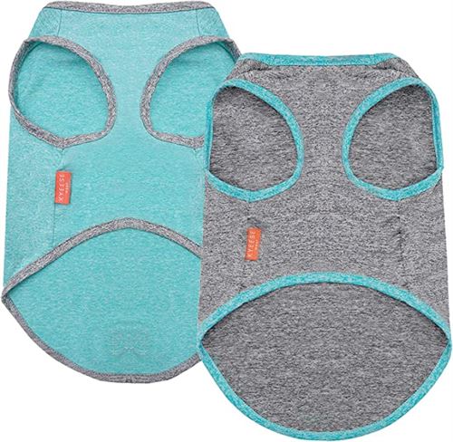 KYEESE 2 Pack Dog Shirts Quick Dry Soft Stretchy Dog T-Shirts with Reflective Label Tank Top Sleeveless Vest Dog Clothes for Small Medium Dogs Grey+Blue