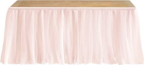 Ling's moment Tulle Table Skirt Panel: 1m 3-Layers Table Skirt for Wedding Reception Bridal Shower Party, Blush