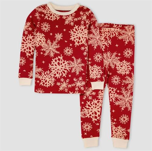Burt's Bees Baby Toddler Snowflakes Organic Cotton Tight Fit Pajama Set - Red/Ivory 4T