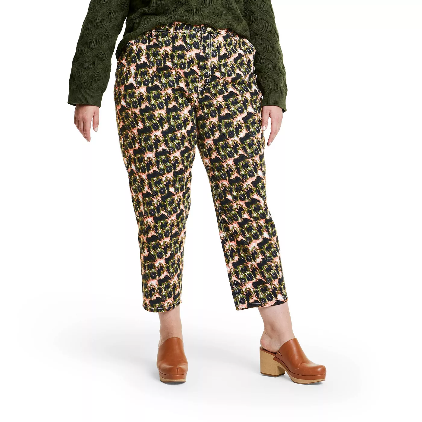 Women's Animal Print High-Rise Tapered Jeans - Rachel Comey  Olive Green