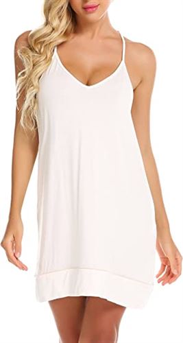 Ekouaer Sleeveless Nightgown V Neck Sleepwear Soft Pajama Dress Short Nightdress for Women