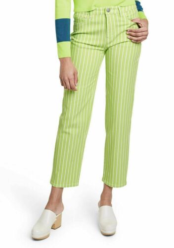 Victor Glemaud Jeans Women size 16 Lime Green Pinstripe High Rise