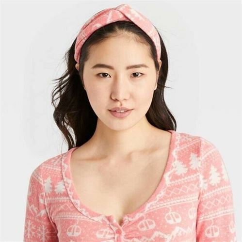 Colsie Womens XL Crop Top Shorts & Headband Pajama Set Pink Winter Print