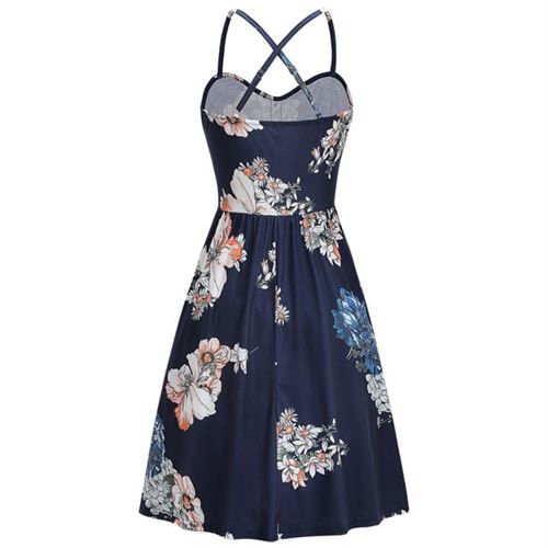 KILIG Women's Floral Dress Spaghetti Strap Button Down Sundress with Pockets