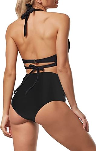 Adisputent Womens High Waisted Bikini Push Up Vintage Swimsuits Halter Top Tummy Control Ruched Bottom Two Piece Bathing Suits