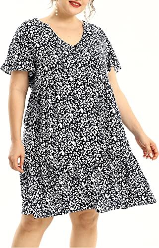 Shiaili Light Plus Size Summer Dresses for Women Flowy Ruffle Leopard Dress