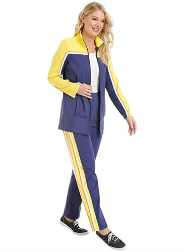 Anthony Richards Multi Stripe Sweat Suit Set - Sweatpants and Zip Jacket Outfit, Navy/Yellow, X-Large Petite