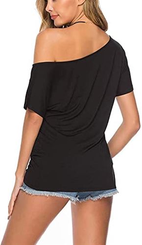 MAGICMK Women's Casual Strapless Short Sleeve Sexy Love Print Off Shoulder T-Shirt Top