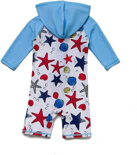 Baby Boy Hooded Sunsuits UPF 50+ Infant and Toddler Sun Protective One Piece Swimwear with Zipper