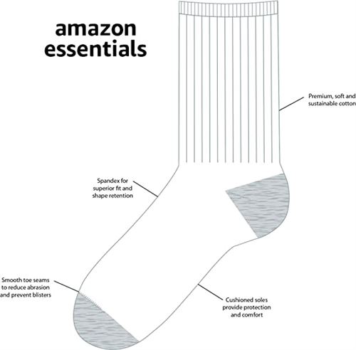 Amazon Essentials Unisex Kids' Cotton Crew Sock, Pack of 10, White/Grey, Small