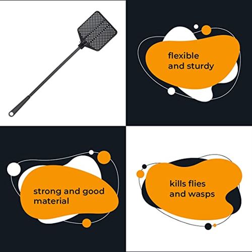 OFXDD Rubber Fly Swatter, Long Fly Swatter Pack, Fly Swatter Heavy Duty, All Black Colors (3 Pack)
