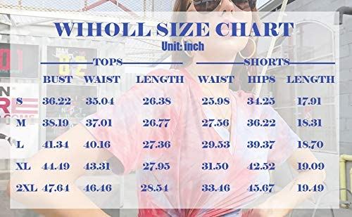 WIHOLL Two Piece Outfits for Women Short Sleeve V Neck Biker Shorts Set