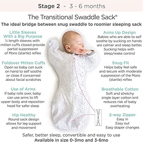 Amazing Baby Transitional Swaddle Sack with Arms Up Half-Length Sleeves and Mitten Cuffs, Tiny Bear, Sterling, Medium, 3-6mo, 14-21 lbs