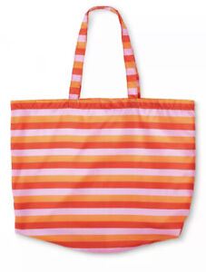 LEGO Reusable Mix Stripe Lightweight Tote Bag Grocery Pink/Orange x Target