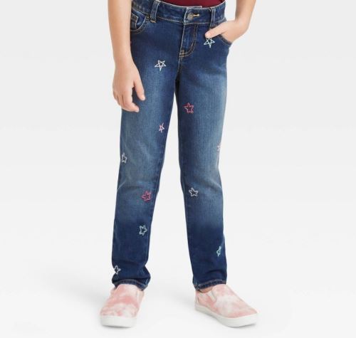 Toddler Girls' Mid-Rise Star Embroidered Girlfriend Jeans - Cat & Jack Blue 3T