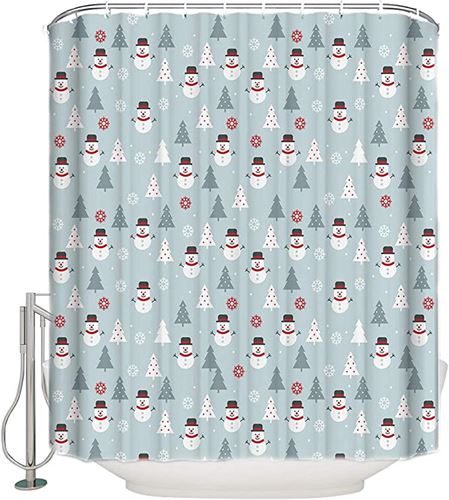 Krisyeol Shower Curtain Personazie Design Cute Snowman Grey White Red Bathroom Bathtubs Shower Curtain with Hooks 72×96inch Eco Friendly Waterproof Shower Curtains for Home Decorative