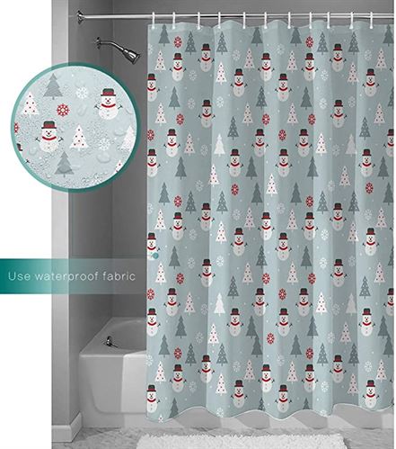 Shower curtain with cute gray, white and red design with hooks 72 x 96 inches