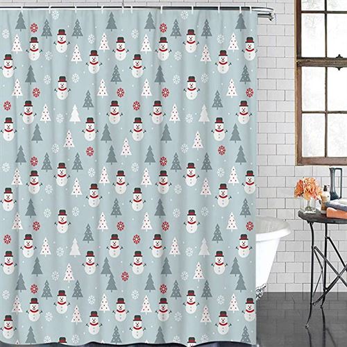 Shower curtain with cute gray, white and red design with hooks 72 x 96 inches