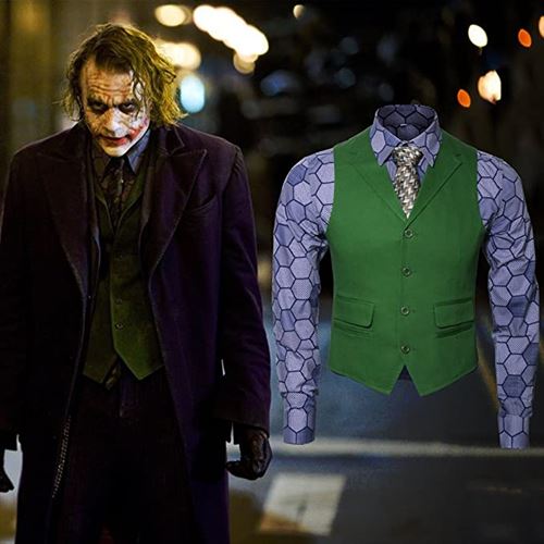 Men's Joker Costume Shirt Vest Tie Suit Outfit Set Knight Gangster Fancy Dress Halloween Cosplay Accessories for Adults