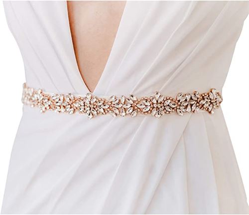 SWEETV Rhinestone Bridal Belt Sash Wedding Dress Belt Crystal Applique for Bridesmaid Gown