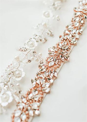 SWEETV Rhinestone Bridal Belt Sash Wedding Dress Belt Crystal Applique for Bridesmaid Gown