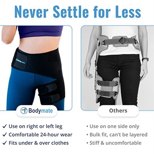 Bodymate® Hip Brace for Sciatica Pain Relief | SI Belt/Sacroiliac Belt | Hip Pain| Compression Wrap for Thigh, Hamstring, Joints, Arthritis, Pulled Muscles | For Men, Women (Large, Hip > 44")