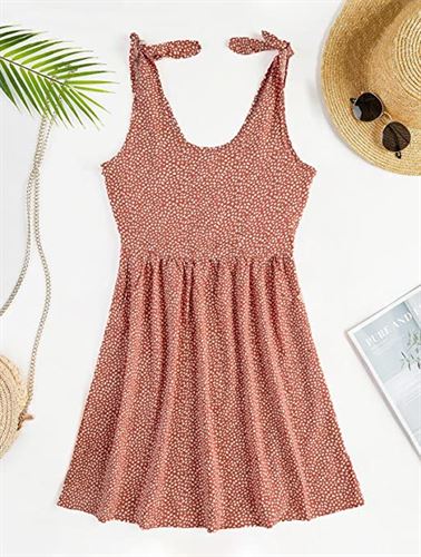 CNJFJ Womens Summer Sexy Sleeveless Beach Dress Scoop Neck Printed High Wasit A-line Tank Dress