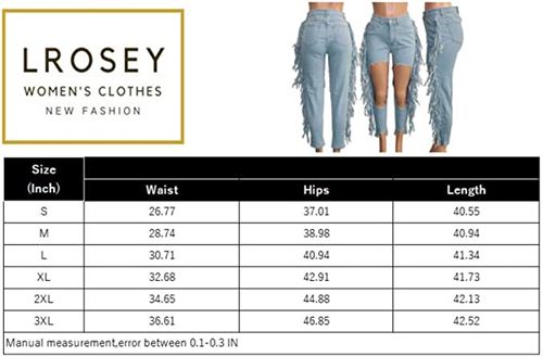 LROSEY Women's Destroyed Ripped Cut Out Denim Fringe Flare Jeans Pants Plus