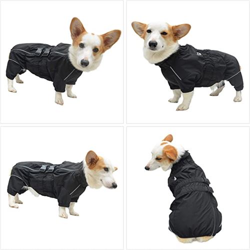 Dogs Waterproof Jacket, Lightweight Waterproof Jacket Reflective Safety Dog Raincoat Windproof Snow-Proof Dog Vest for Small Medium Large Dogs Corgis Dachshund Black D-S