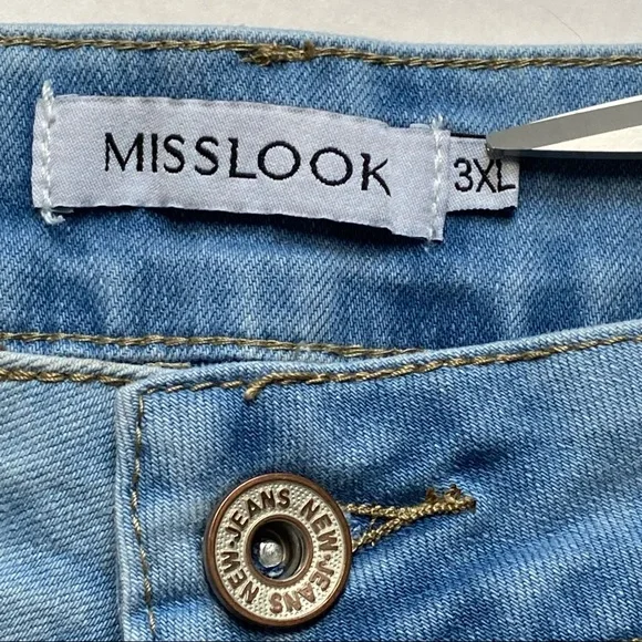Misslook Distress Paint Splatter Design Button Down Fly Jean Shorts Women Sz XXL