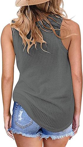 Informal summer women's T-shirt without casual sleeves knotted with a wide plain round neck