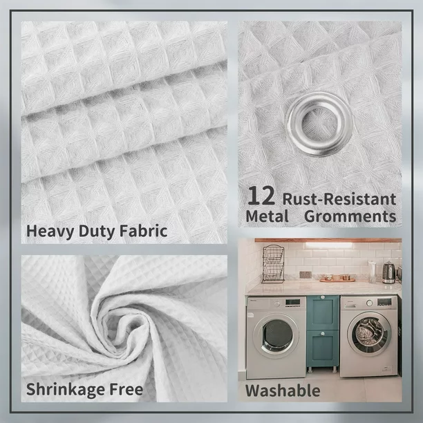 Barossa Design Cotton Blend Waffle Shower Curtain Fabric, Hotel Grade, Water Repellent- Lake Wanaka Gray, 72" x 75"