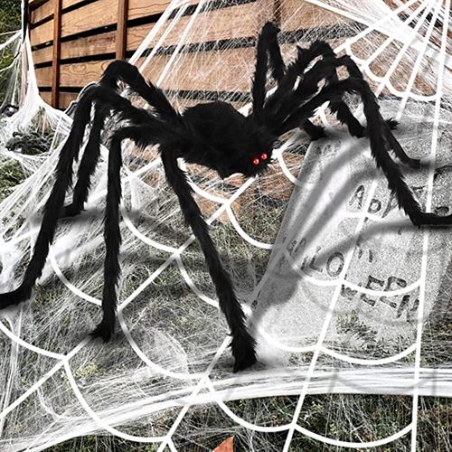 Aitbay 80'' Halloween Giant Spider Decorations with 200‘’ Halloween Spider Web, Fake Scary Hairy Spiders Props for Halloween Decorations Indoor Outdoor Halloween Decor Yard Party Supplies Decoration