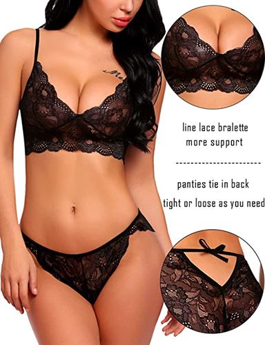 ADOME Women's Lace Lingerie Bra and Panty Set and Garter Belts Set